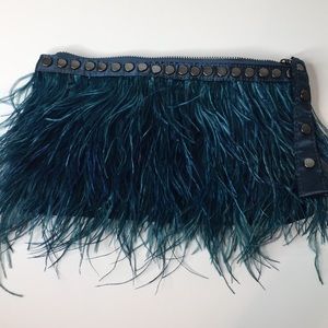 Teal feather Aldo zippered clutch/wristlet